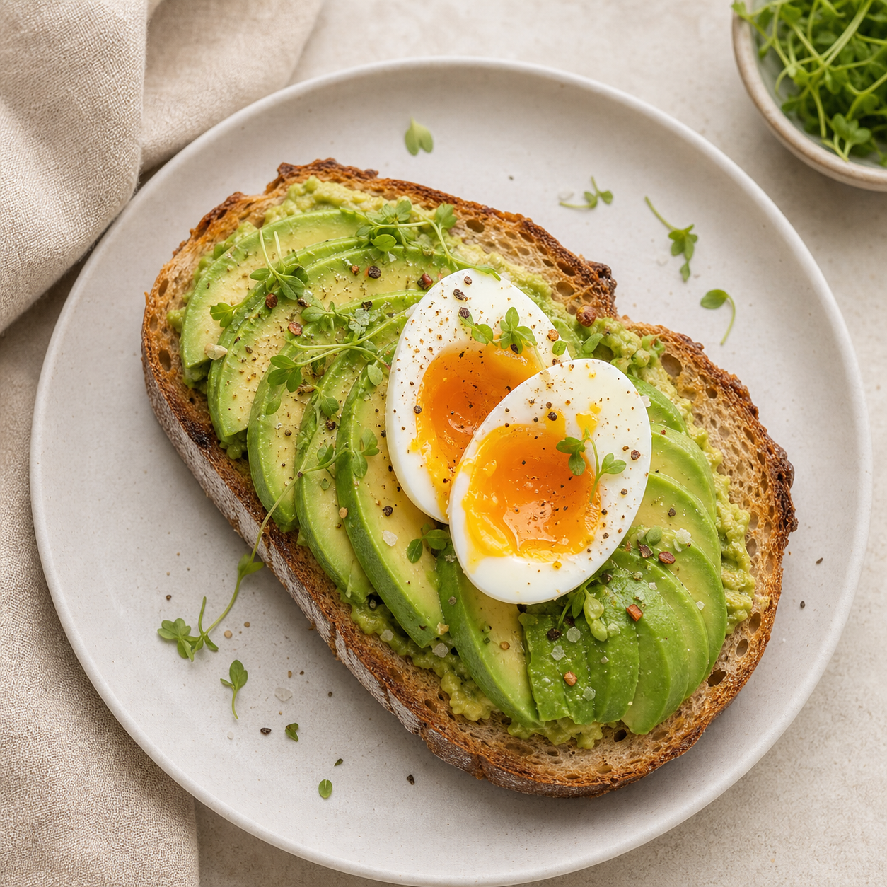 Avocado toast with egg on a plate
