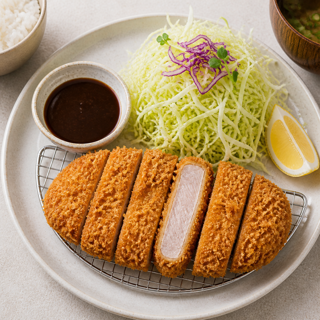 サクサクのとんかつとキャベツの定食